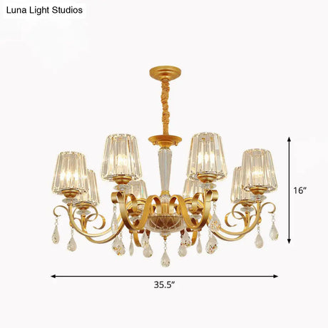 Contemporary Prismatic Crystal Cone Hanging Lamp With Droplet Decorations