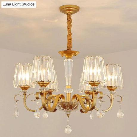Contemporary Prismatic Crystal Cone Hanging Lamp With Droplet Decorations