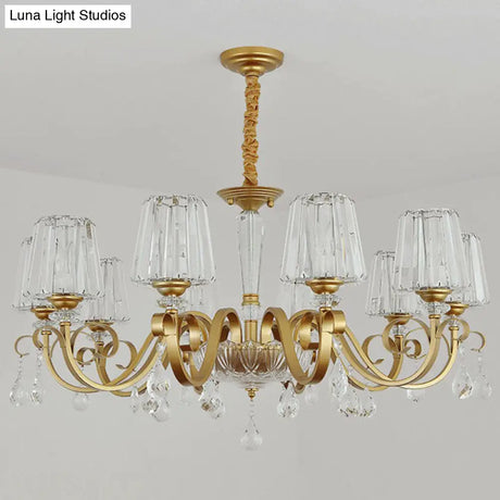 Contemporary Prismatic Crystal Cone Hanging Lamp With Droplet Decorations