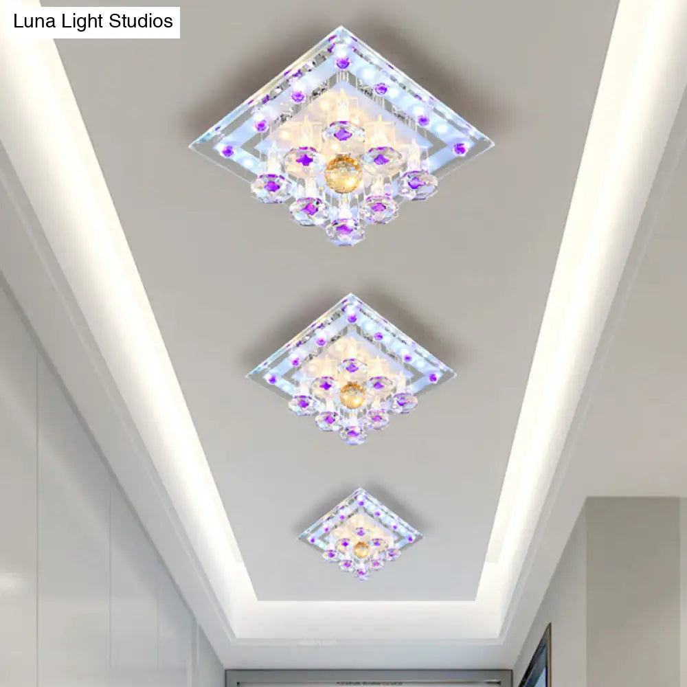 Contemporary Purple Crystal Ceiling Light - 7’/9.5’ Flush Mount Led For Corridor In Warm/White