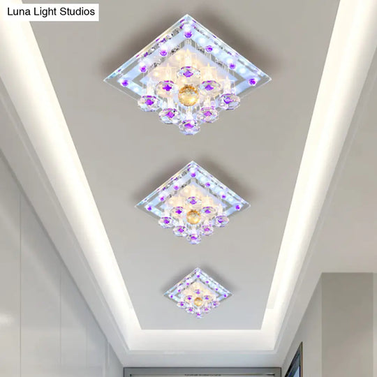 Contemporary Purple Crystal Ceiling Light - 7’/9.5’ Flush Mount Led For Corridor In Warm/White