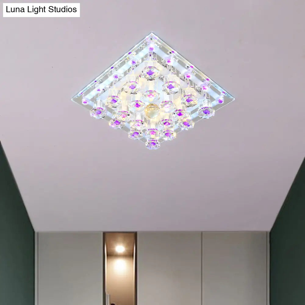 Contemporary Purple Crystal Ceiling Light - 7’/9.5’ Flush Mount Led For Corridor In Warm/White