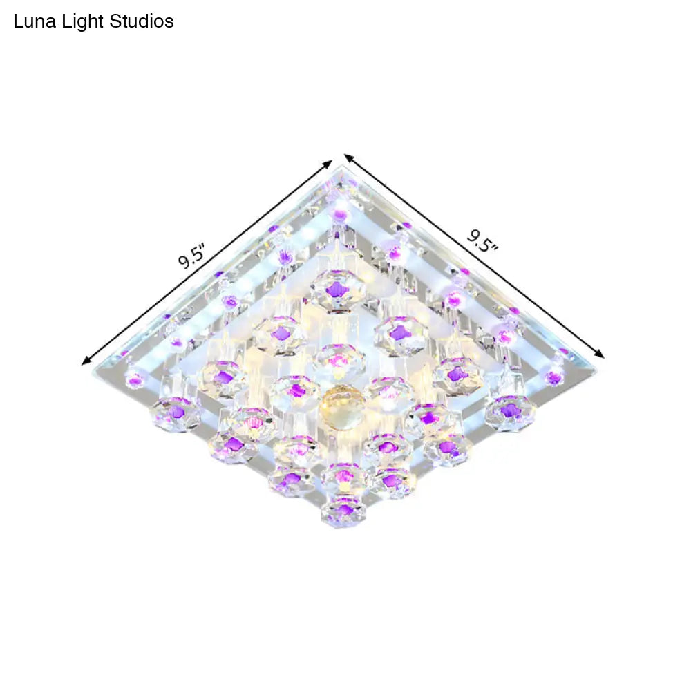 Contemporary Purple Crystal Ceiling Light - 7/9.5 Flush Mount Led For Corridor In Warm/White
