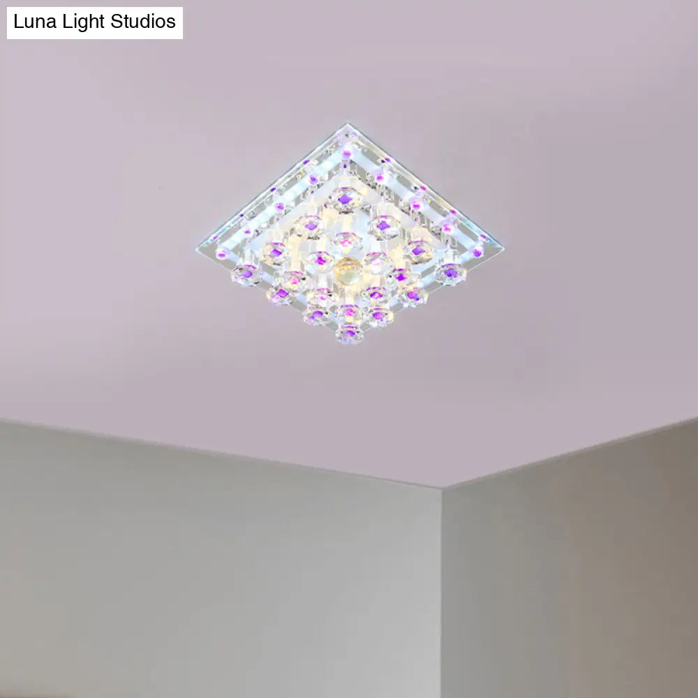 Contemporary Purple Crystal Ceiling Light - 7’/9.5’ Flush Mount Led For Corridor In Warm/White