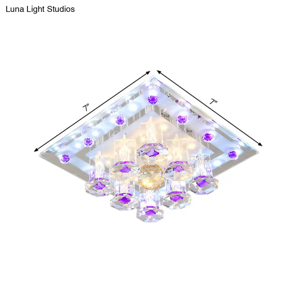 Contemporary Purple Crystal Ceiling Light - 7’/9.5’ Flush Mount Led For Corridor In Warm/White