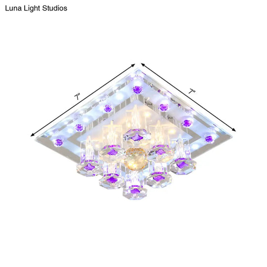 Contemporary Purple Crystal Ceiling Light - 7’/9.5’ Flush Mount Led For Corridor In Warm/White