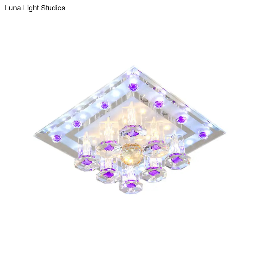 Contemporary Purple Crystal Ceiling Light - 7/9.5 Flush Mount Led For Corridor In Warm/White