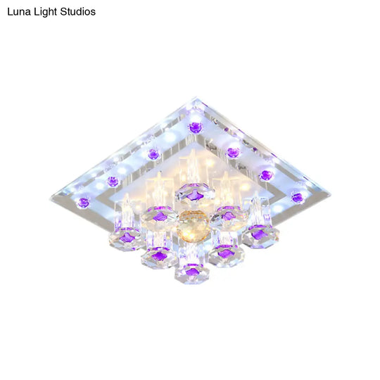 Contemporary Purple Crystal Ceiling Light - 7/9.5 Flush Mount Led For Corridor In Warm/White