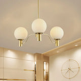 Contemporary Radial White Glass Chandelier With Gold Finish - Stunning Ball Shade Hanging Light