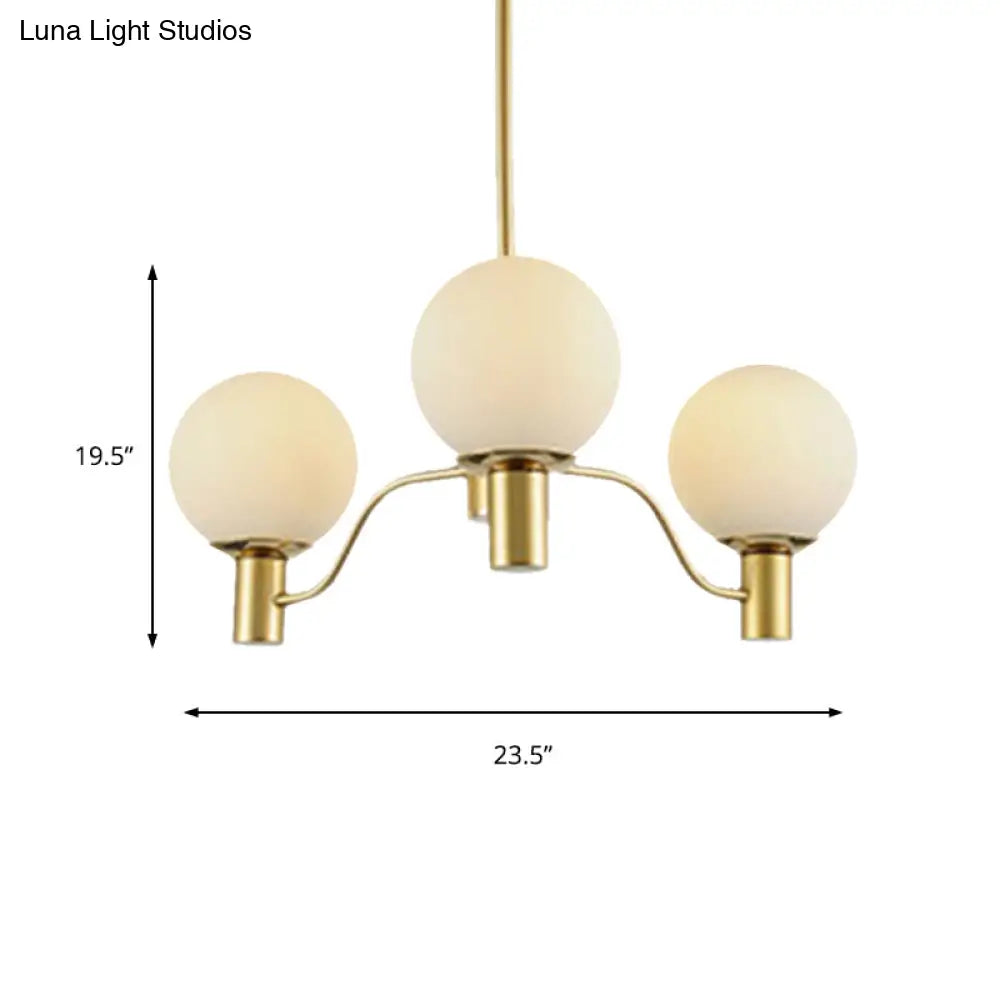 Contemporary Radial White Glass Chandelier With Gold Finish - Stunning Ball Shade Hanging Light