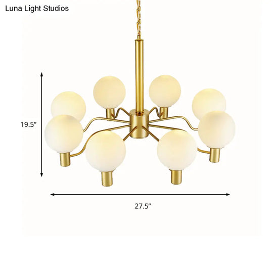 Contemporary Radial White Glass Chandelier With Gold Finish - Stunning Ball Shade Hanging Light
