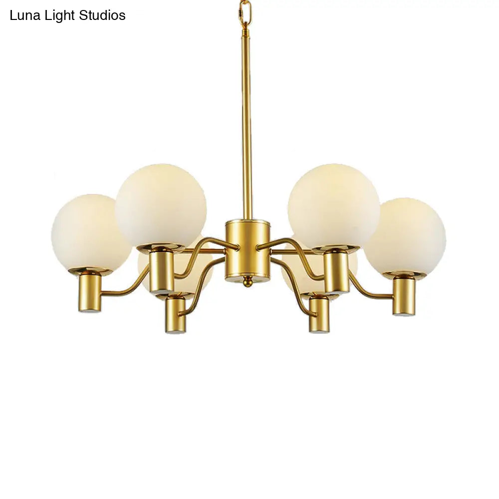 Contemporary Radial White Glass Chandelier With Gold Finish - Stunning Ball Shade Hanging Light