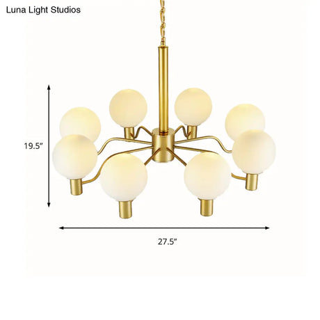Contemporary Radial White Glass Chandelier With Gold Finish - Stunning Ball Shade Hanging Light
