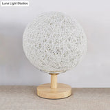 Contemporary Rattan Hand-Woven Table Lamp - 6/7 W 1 Bulb White/Red Global Shade Wooden Base