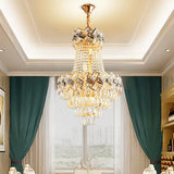 Contemporary Rectangle-Cut Crystal Hanging Pendant Light - 3/5-Bulb Gold Chandelier 12’/16’