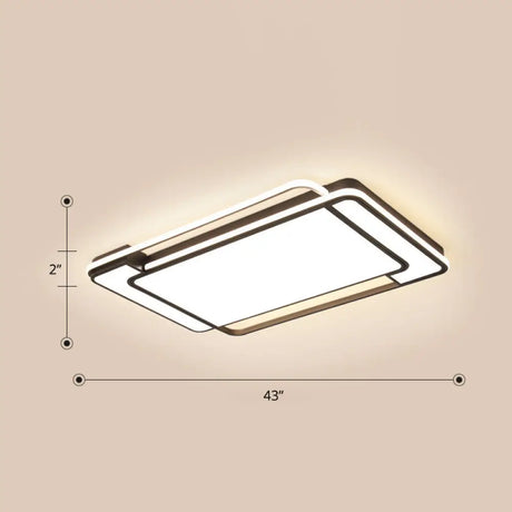 Contemporary Rectangular Ceiling Lamp: Sleek Led Flush Mount In Black For Living Room / 43’ Third