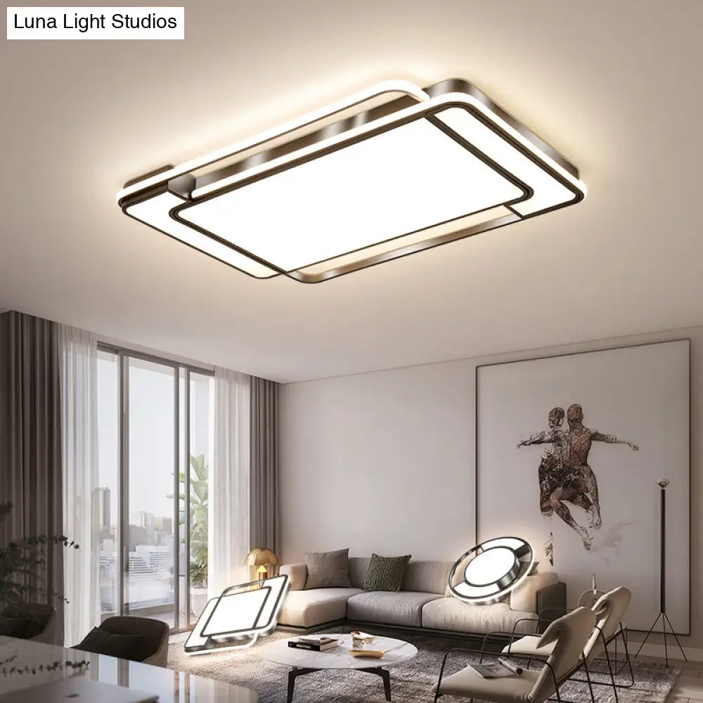 Contemporary Rectangular Ceiling Lamp: Sleek Led Flush Mount In Black For Living Room