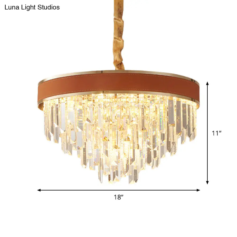 Contemporary Red Cone Hanging Ceiling Light With Crystal Accents - 8 Heads Pendant Chandelier For