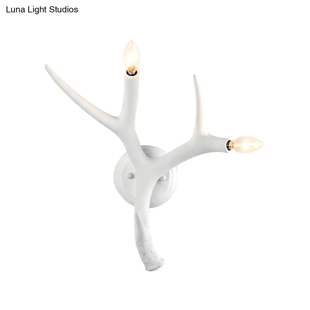 Contemporary Resin Antler Wall Sconce - 2 Lights White Ideal For Restaurants