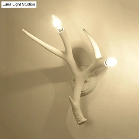 Contemporary Resin Antler Wall Sconce - 2 Lights White Ideal For Restaurants