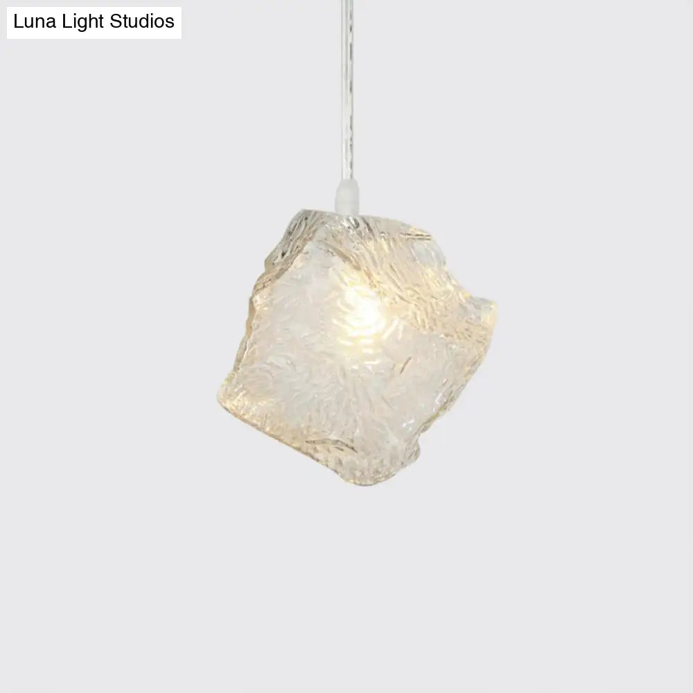 Contemporary Rock Clear Glass Cluster Pendant Light With Led White Lights - 5/6/8 Options