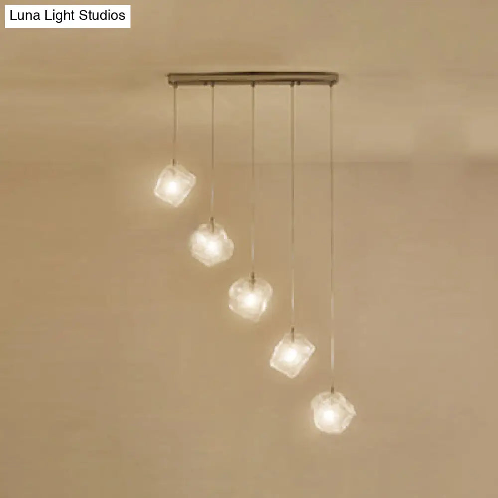 Contemporary Rock Clear Glass Cluster Pendant Light With Led White Lights - 5/6/8 Options