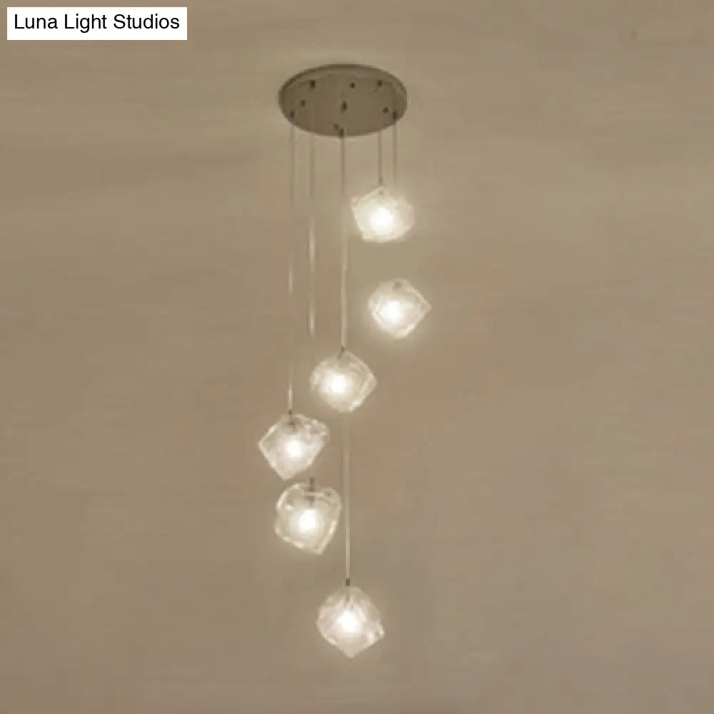 Contemporary Rock Clear Glass Cluster Pendant Light With Led White Lights - 5/6/8 Options