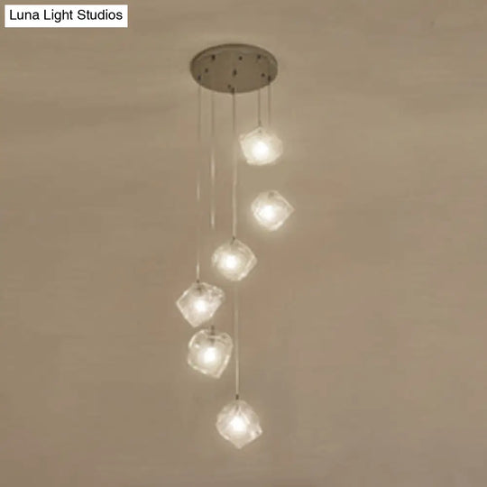 Contemporary Rock Clear Glass Cluster Pendant Light With Led White Lights - 5/6/8 Options
