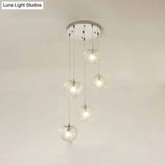 Contemporary Rock Clear Glass Cluster Pendant Light With Led White Lights - 5/6/8 Options