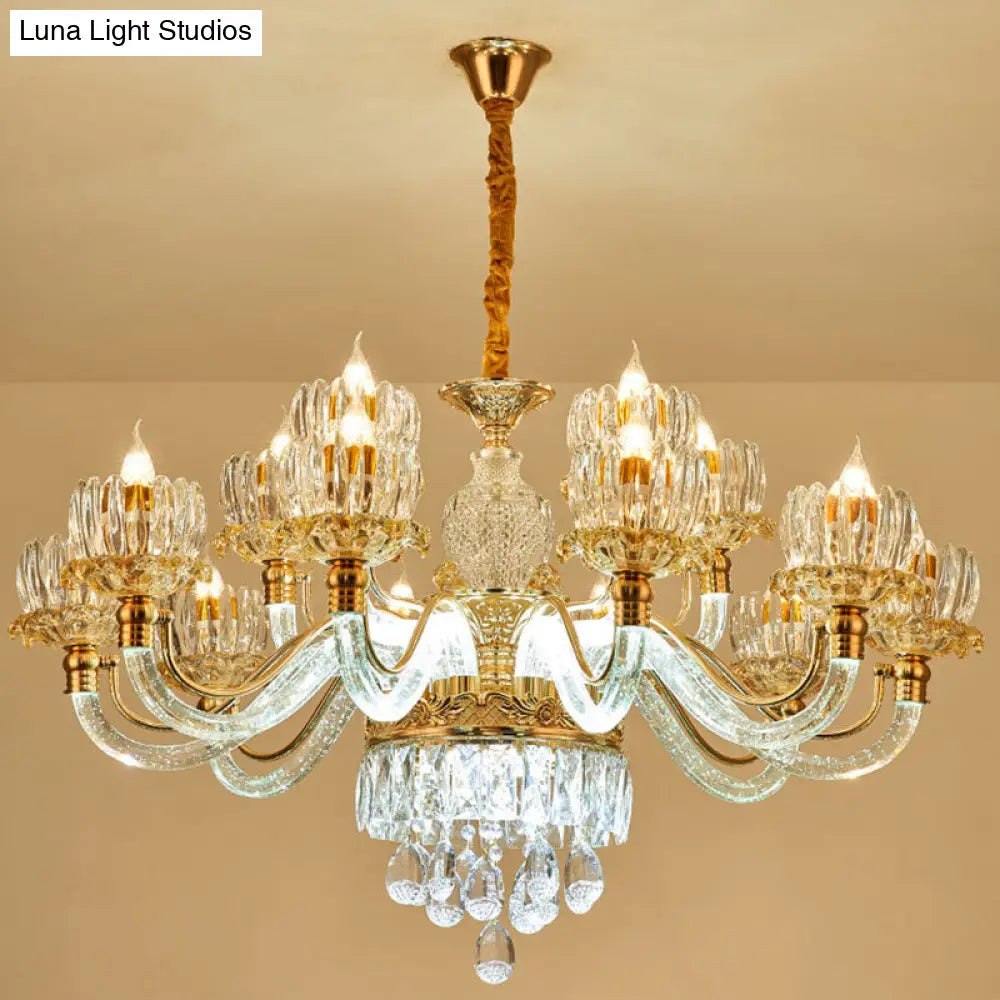 Contemporary Rose Gold Flower Crystal Pendant Chandelier For Living Room Ceiling