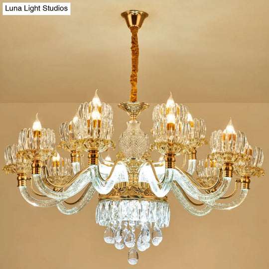 Contemporary Rose Gold Flower Crystal Pendant Chandelier For Living Room Ceiling