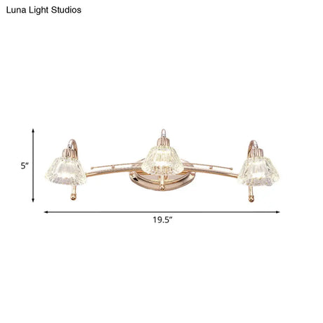 Contemporary Rose Gold Wall Vanity Light With Crystal Shade - 2/3 Bulbs