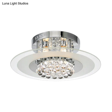 Contemporary Round Crystal Ceiling Lamp - Chrome Finish (4 Lights) For Bedroom Flush Mount
