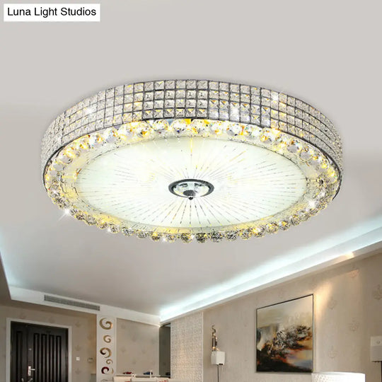 Contemporary Round Crystal Flush Light - 16/24 Led Bedroom Ceiling Lamp In Silver/Gold