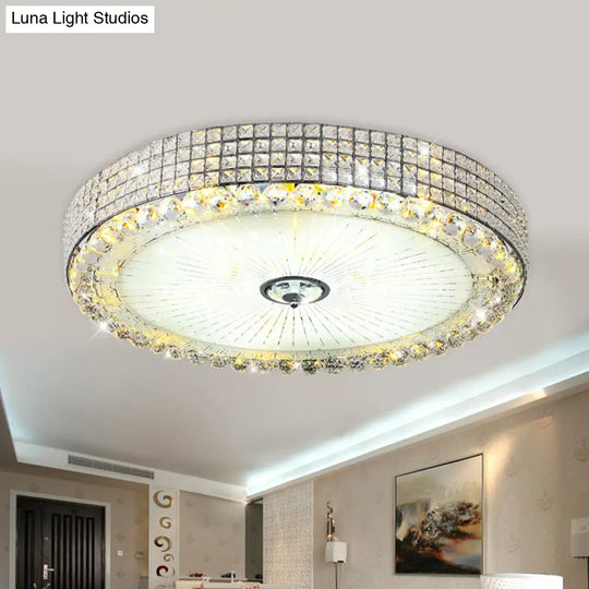 Contemporary Round Crystal Flush Light - 16’/24’ Led Bedroom Ceiling Lamp In Silver/Gold