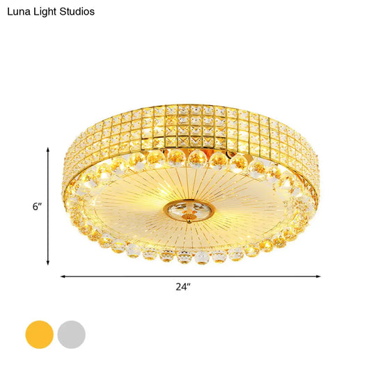Contemporary Round Crystal Flush Light - 16’/24’ Led Bedroom Ceiling Lamp In Silver/Gold