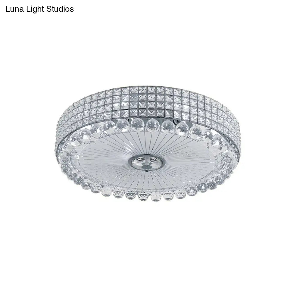 Contemporary Round Crystal Flush Light - 16/24 Led Bedroom Ceiling Lamp In Silver/Gold