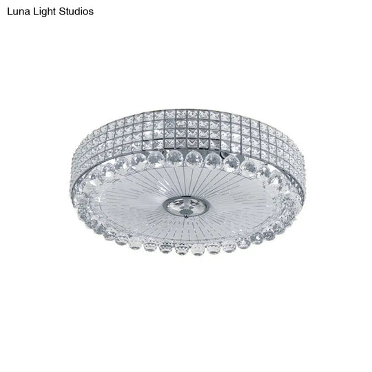 Contemporary Round Crystal Flush Light - 16/24 Led Bedroom Ceiling Lamp In Silver/Gold