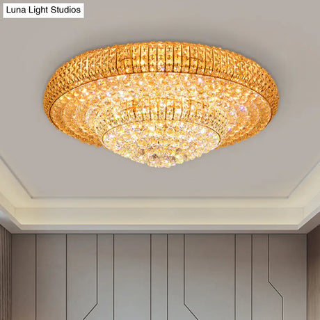 Contemporary Round Crystal Led Flush Light Fixture For Ceiling Mount - 2 - Layer Design Ideal