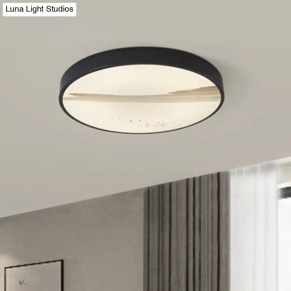 Contemporary Round Flush Led Ceiling Light In Black - Ideal For Dining Rooms Featuring Metal