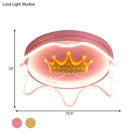 Contemporary Round Led Flush Mount Ceiling Lamp For Nursery Room In Pink/Gold