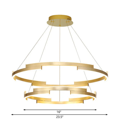 Contemporary Round Metal Chandelier - 1/2/3 Lights Gold Led White/Warm Lighting