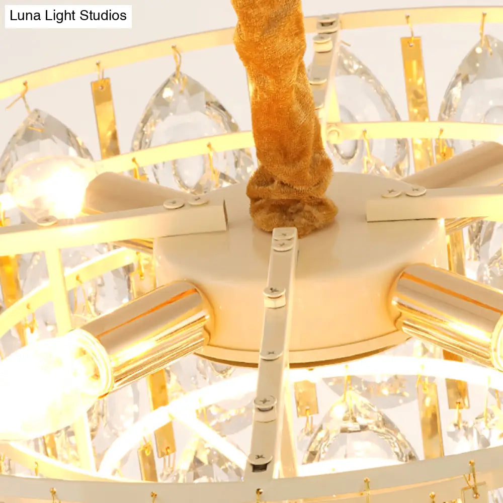 Contemporary Round Teardrop Crystal Hanging Light Kit: 3/4 Lights Gold Chandelier 16’/19.5’ Wide