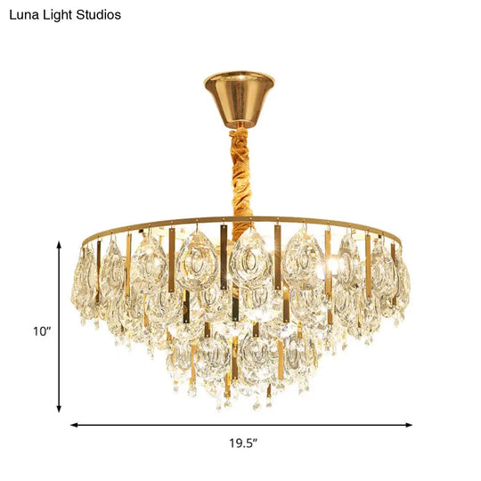 Contemporary Round Teardrop Crystal Hanging Light Kit: 3/4 Lights Gold Chandelier 16’/19.5’ Wide