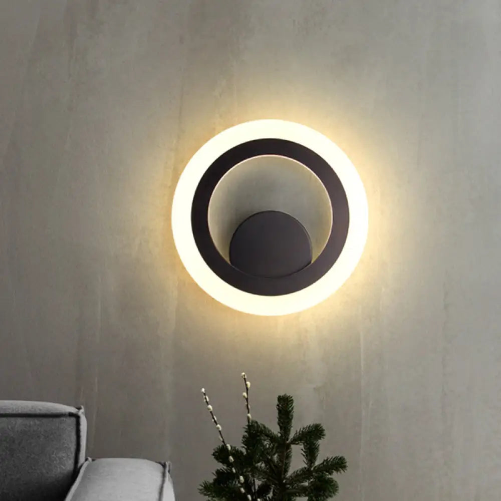 Contemporary Round Wall Sconce Light - Black Metal Led Lamp Warm/White