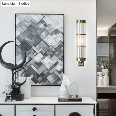 Contemporary Satin Nickel Wall Sconce With Crystal Pipe - Stylish Lighting For Living Room