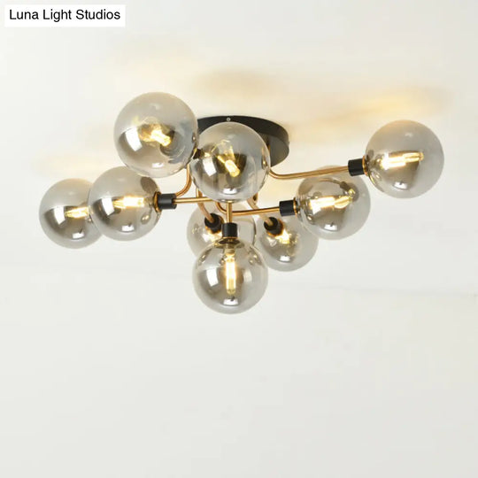 Contemporary Semi Flush Bubble Glass Ceiling Light For Living Room 9 / Gold Smoke Grey