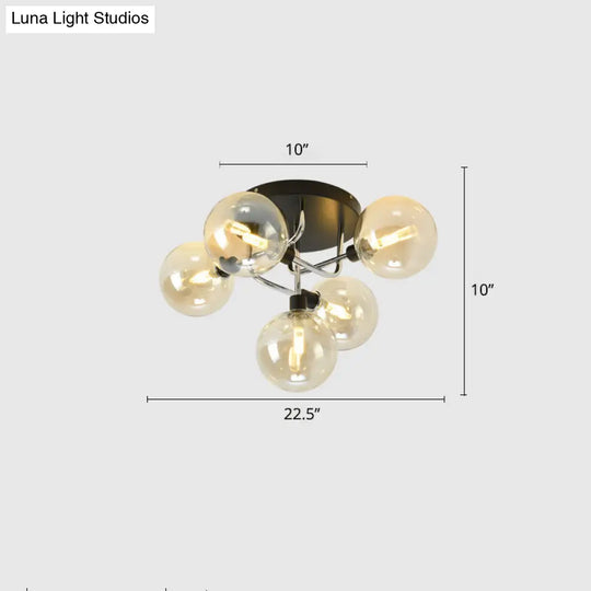 Contemporary Semi Flush Bubble Glass Ceiling Light For Living Room 5 / Chrome Cognac
