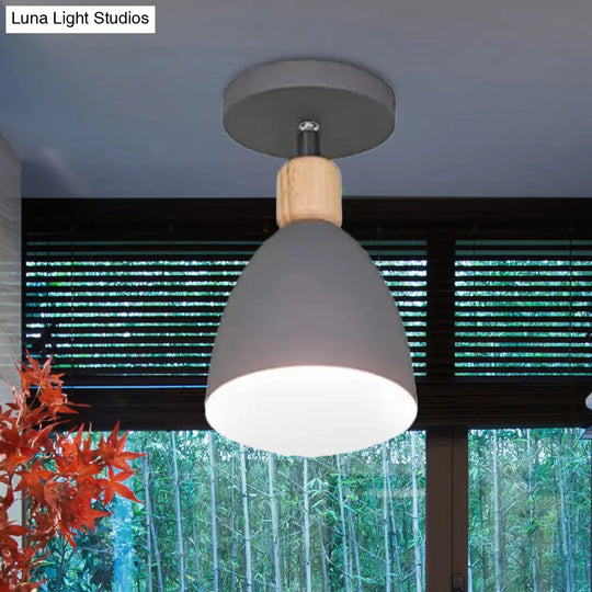 Contemporary Semi-Flushmount Ceiling Lamp - Green/White/Gray Nordic Metal 1 Bulb Indoor With Shade