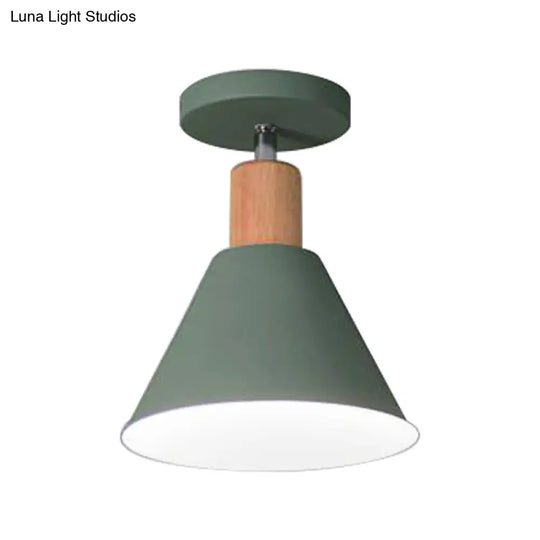 Contemporary Semi-Flushmount Ceiling Lamp - Green/White/Gray Nordic Metal 1 Bulb Indoor With Shade